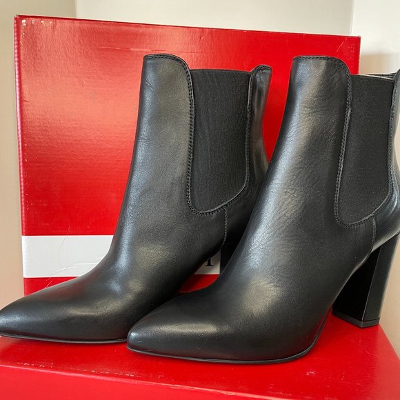 Formentini Pointy Toe Black Leather Booties Size 8 - Picture 1 of 6